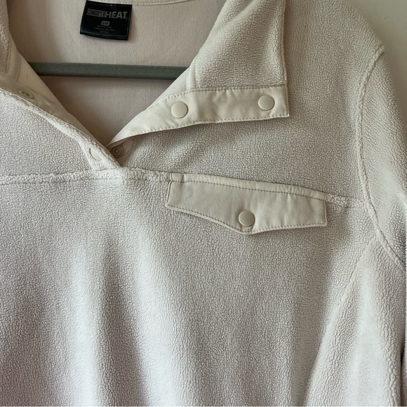 32 Degrees HEAT Beige Fleece Pullover Sweater L Sherpa Snap Collar Cozy Warm - Picture 3 of 11